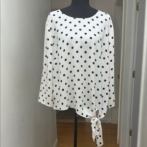 Talbots White Blouse with Black Polka Dots and Side Tie